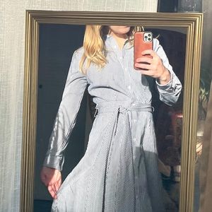 NEW J. Crew size 2  NAVY Pin-Stripe Tie-Waist Cotton Poplin Shirt Dress